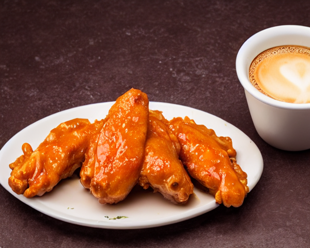 prompthunt: hot wings covered in cheese next to a cup of coffee , Cinematic  shot, 8k resolution