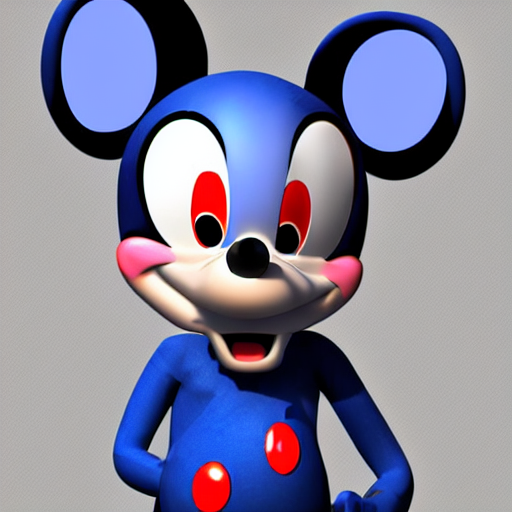 a blue furry mickey rat with triangle ears and back gloves, high quality 3 d render trending in art station
