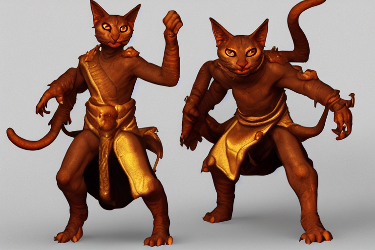 hairless tabaxi dungeons and dragons wearing a golden robe. Evil red glowing eyes. Artstation, highly detailed, 8k