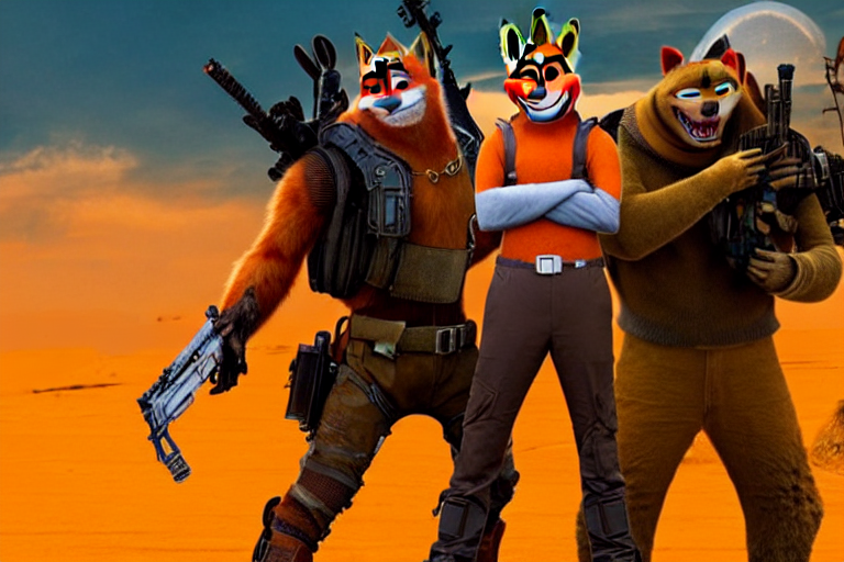 prompthunt: nick wilde, heavily armed and armored facing down armageddon in  a dark and gritty reboot from the makers of mad max : fury road : witness me