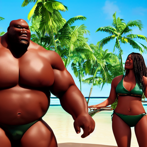 prompthunt: big black man with muscles, wearing coconut bikini bra, 3 d cgi  rendered, octane render unreal engine