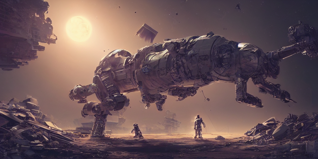 prompthunt 3 d concept art, the space scavenger robot is cleaning up the garbage in the space