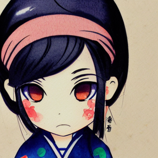 beautiful water color concept art of face detailing cute nendoroid girl in the style of ukiyoe , toon rendering, close-up, no shade, modern art