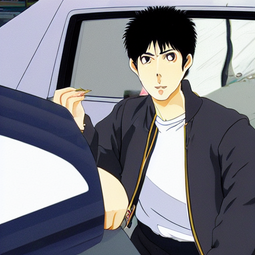 close up of ryosuke takahashi getting food at a drive, Stable Diffusion