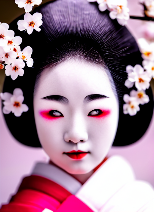 prompthunt: Beautiful Japanese geisha close up portrait shot, 1920s geisha, Japanese, young woman, half body photo, body, traditional geisha clothing, makeup, geisha hairstyle, hyper realistic, 8k detail, trending, professional photography,