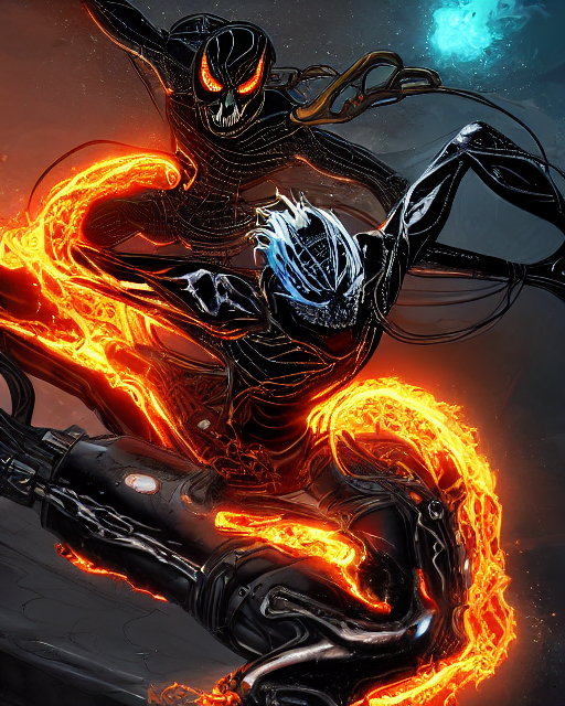 prompthunt: ghost rider symbiote, dynamic lighting, fantasy concept art,  trending on art station, stunning visuals, creative, cinematic, ultra  detailed, comic strip style