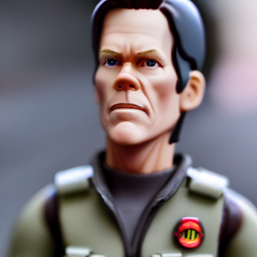 Kevin Bacon as a G.I. Joe action figure, hyper realistic, photograph, tilt shift, 65mm, sharp focus