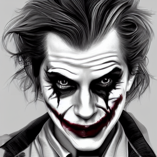 Emma Watson as The Joker, highly detailed, realistic face, digital art