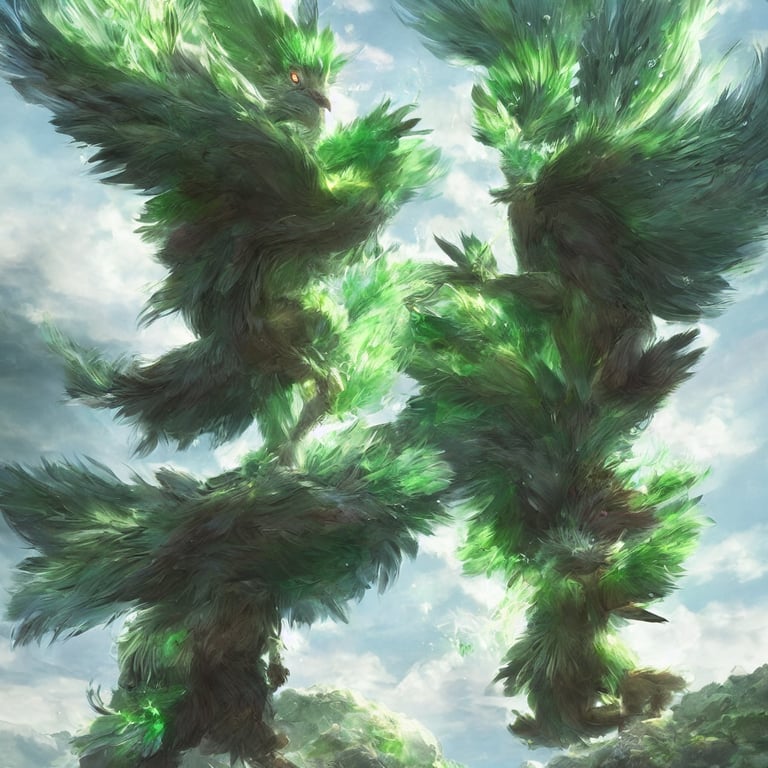 prompthunt: a cute beautiful earth type pokemon, green feathers bursting  out of his hair, full body shot, highly detailed digital art, 3 d  perspective, award - winning illustration, aesthetic, smooth, pokemon style,