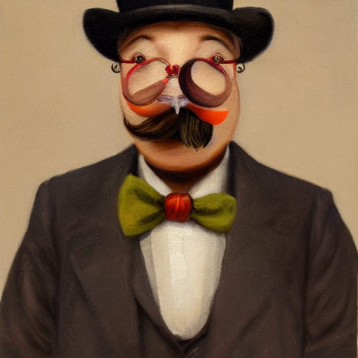 prompthunt: a chicken butler with a fancy mustache and a monocle, highly  detail, oil painting , accurate anatomy,