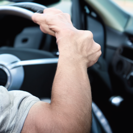 prompthunt: muscular arm gripping a steering wheel at the top, first