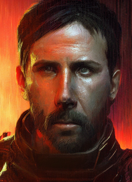 Rutherford B hayes. Cyberpunk assassin in tactical gear. blade runner 2049 concept painting. Epic painting by Craig Mullins and Alphonso Mucha. ArtstationHQ. painting with Vivid color. (rb6s, Cyberpunk 2077, matrix)
