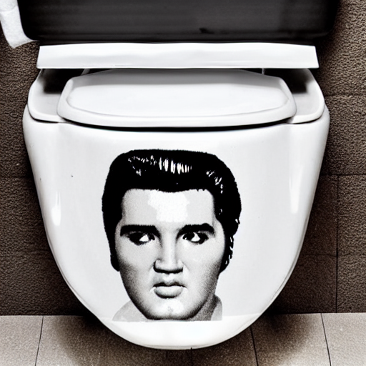 prompthunt: toilet that is in the exact shape and size of elvis's head, weird  toilet design photo, ceramic elvis head
