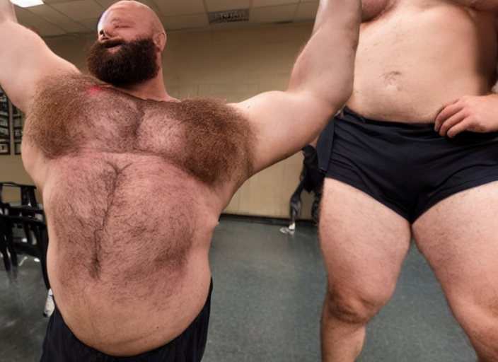 prompthunt: big hairy burly strongman in private high school locker room