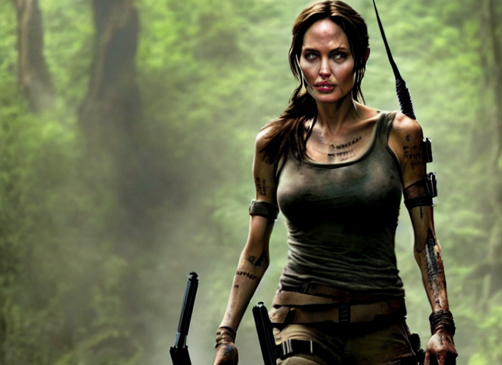 prompthunt film still of!!!! angelina jolie!!! as lara croft in new tomb raider movie, 8 k