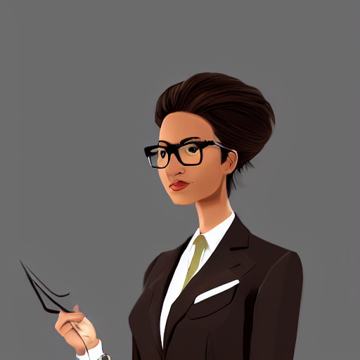 female lawyer in black business suit, light brown neat hair, trending on artstation, portrait, digital art, modern, sleek, highly detailed, formal, serious, determined, lawyer, colorized, smooth, charming, pretty, glasses