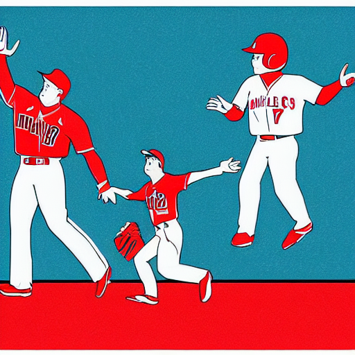 mike trout and shohei ohtani holding hands and ascending towards the sky, drawing in the style of a new yorker cartoon