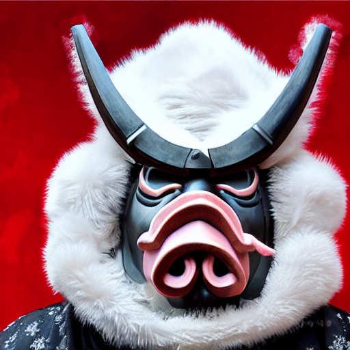 prompthunt: manga style samurai mask that looks like a pig wearing crown,  winter, snow, depressed, dark, 8k, ultra high definition, ultra realistic,  extreme detail