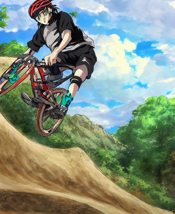 prompthunt: an anime drawing of a mountain biker shredding a berm, 4k  resolution, detailed, trending on artstation