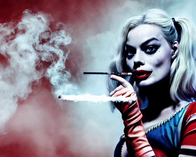 prompthunt: Margot Robbie as a harley quinn smoking a cigarette, smoke ...