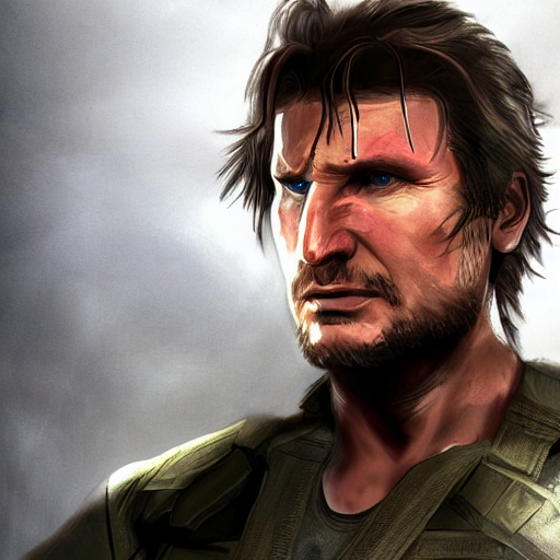 prompthunt: Liam neeson as solid snake in metal gear with red headband