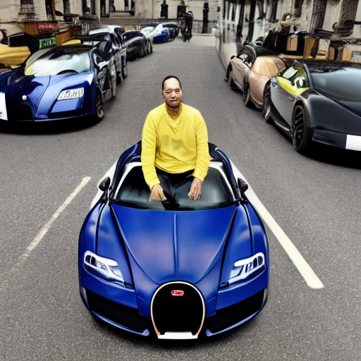 prompthunt: andrew tate sitting on a bugatti