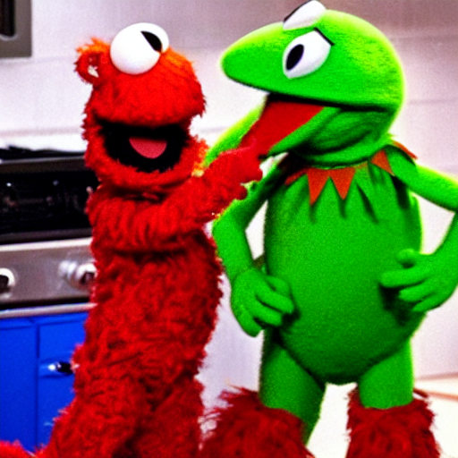 prompthunt: elmo has a psychotic break and violently beats kermit to death