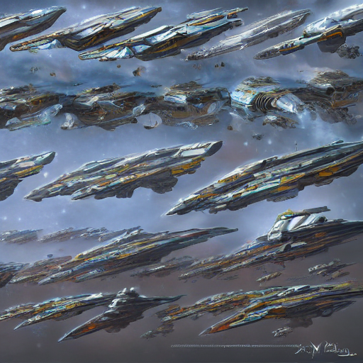highly detailed concept art showing a gigantic fleet of wedge shaped starships, orbiting a gas giant, sci fi, artstation, highly detailed, beautiful lighting, Artstation HQ