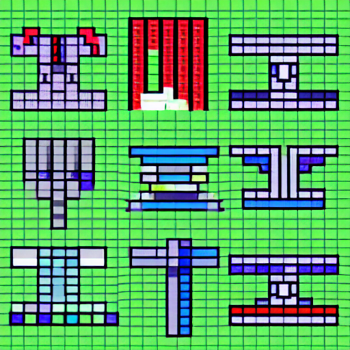 Pixel art swords. 32x32 Resolution. Hue Shifted., Stable Diffusion