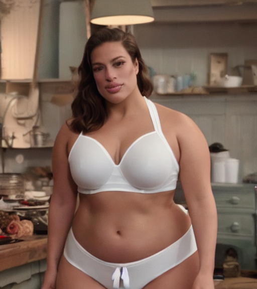 prompthunt: a pov shot, color cinema film still of ashley graham wearing a  white lace underwear in the great british bake off, cinematic.