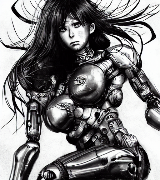 prompthunt: manga anime tired damaged cyborg girl angry crouching detailed  rendering realistic drawing painting hd key visual official media with  frank Miller Alex Ross giger style trending Instagram