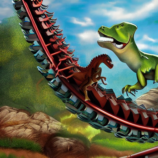 prompthunt a dinosaur riding a roller coaster photorealistic