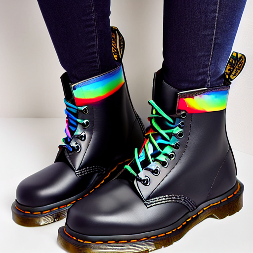 prompthunt: a black leather dr martens boot with rainbow laces