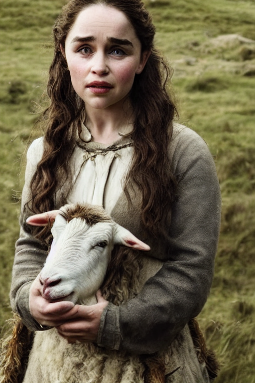 prompthunt: Photo of Native Irish woman Emilia Clarke, portrait, skilled  shepherdess of sheep, ancient, realistic, detailed, Emilia Clarke