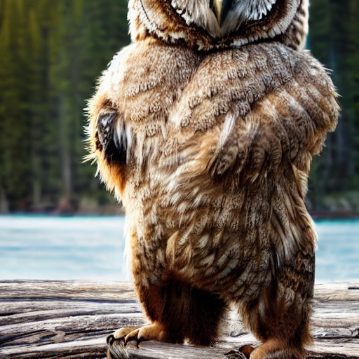 prompthunt: An owl with the body of a bear, standing up , 8k, ultra  realistic, professional photography