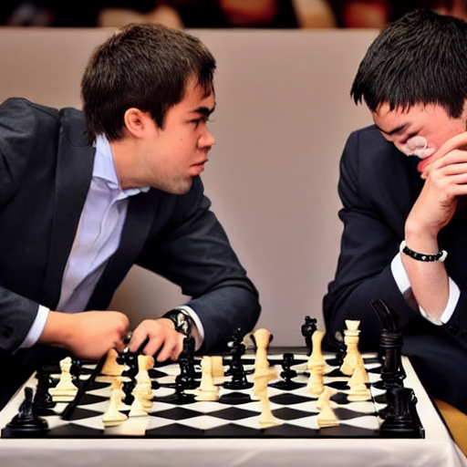 prompthunt: Magnus Carlsen punching Hikaru Nakamura during a chess match