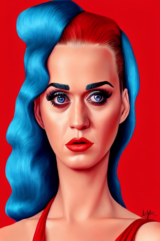 katy perry in a red dress, realistic portrait, symmetrical, highly detailed, digital painting, artstation, concept art, smooth, sharp focus, illustration, cinematic lighting