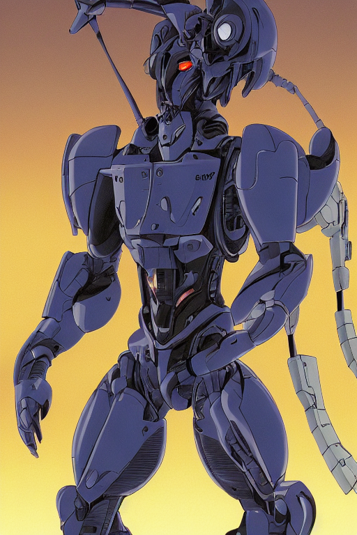 boomer from bubblegum crisis at dusk, a color illustration by by tsutomu nihei and tetsuo hara
