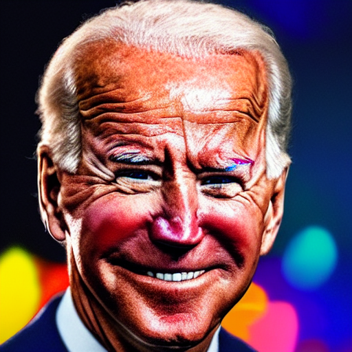 Joe Biden with colorful clown makeup all over his face