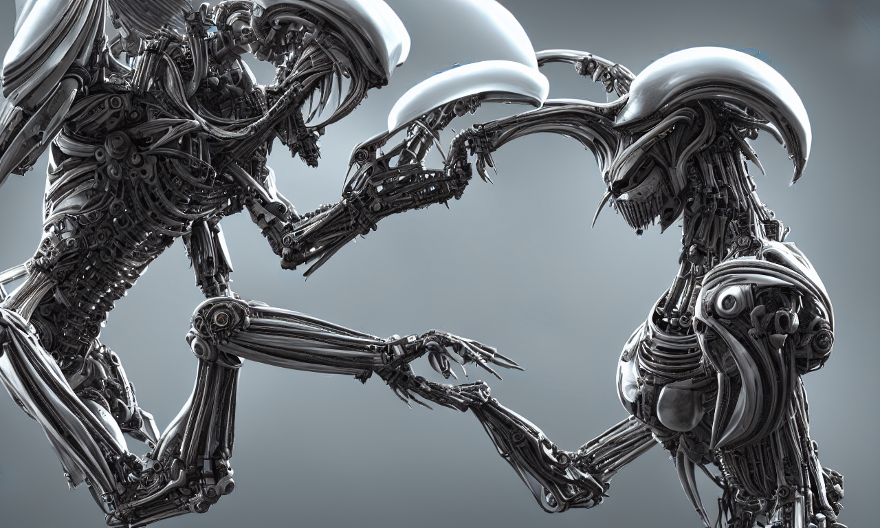prompthunt: perfectly centered portrait, front view of a beautiful  biomechanical android alien robot xenomorph, symmetrical, concept art,  intricate detail, volumetric shadows and lighting, unreal engine, octane  render, v - ray render, realistic