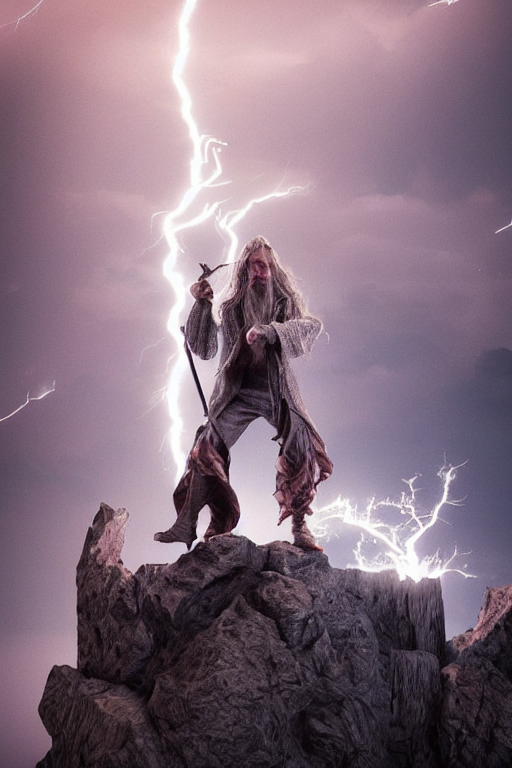 prompthunt: wizard holding a sword that's getting shocked by lightning  towards the sky, octane, trending on artstation, cinema 4d, highly detailed