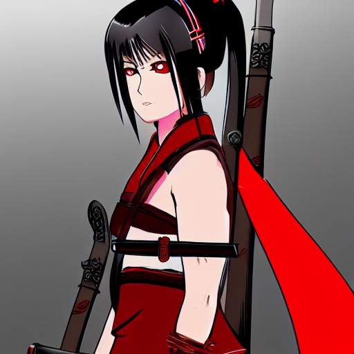 prompthunt: female samurai in red and black dress holding a katana, anime  style, digital art, artstation, devian art, hd