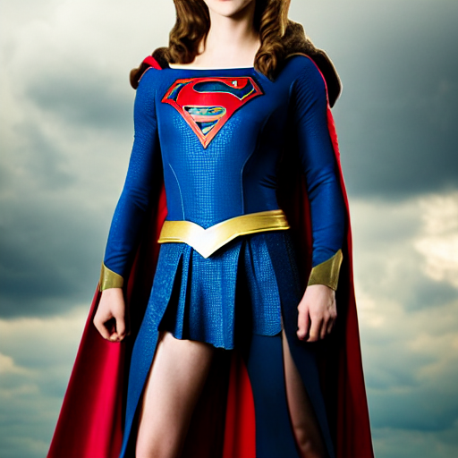Medieval Supergirl cosplay by Emma Watson, seductive gaze, 8k, professional photography, cinematic studio shot, dark, smoke