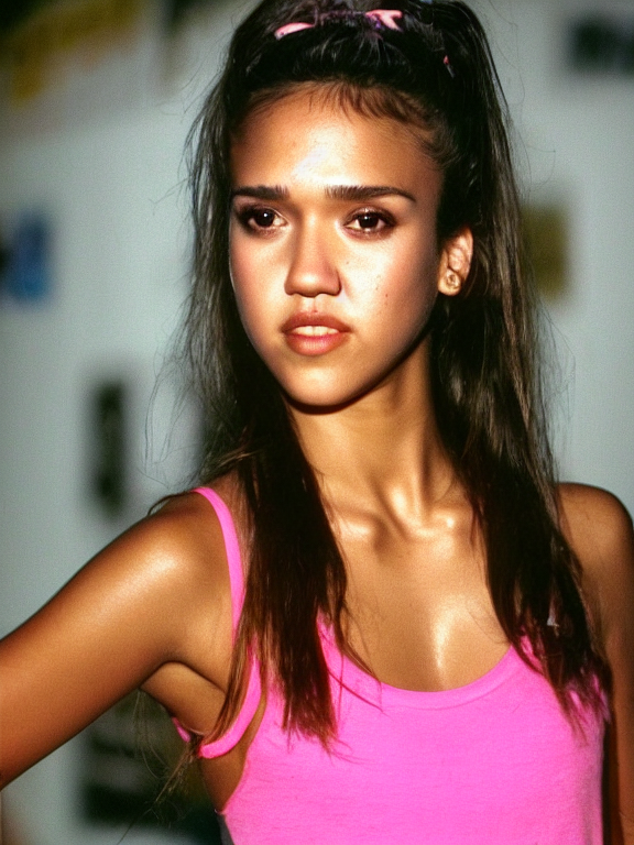 prompthunt hyperdetailed close shot of young jessica alba, with pink