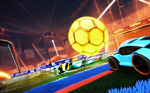prompthunt: rocket league goal, car soccer, ball exploding, dramatic  lighting, moody lighting, muted color, 4 k, hq, octane render, dynamic  angle, marketing, promotional.