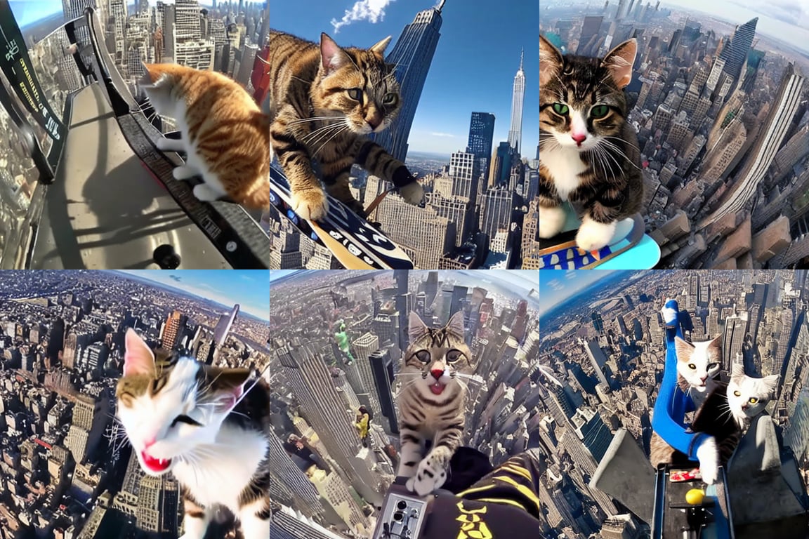 prompthunt: GoPro footage of cats doing sick skateboard tricks on the empire  state building