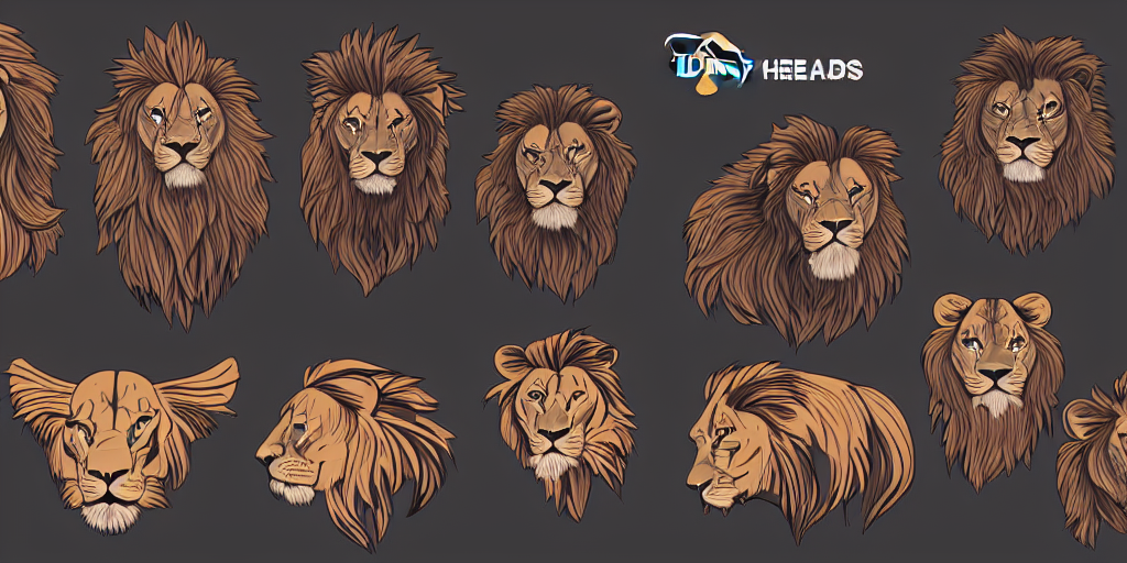prompthunt: game asset of unique lion heads on black background, organic,  disney color palette, smooth vector lines, toon shading, 5 colors, solid  colors, flat 2 d design, 2 d sprites, 8 k, close up