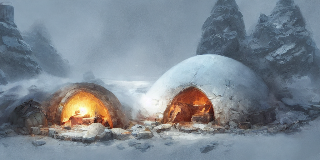 prompthunt an igloo in the tundra with a campfire near the