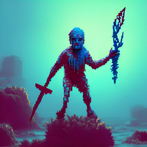 prompthunt voxel painting by greg rutkowski of a drowned zombie