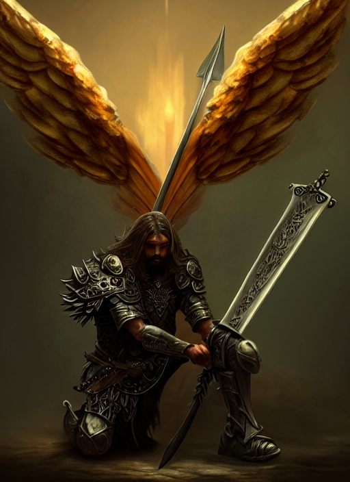 prompthunt: fantasy art, fallen man angel kneeling on the knees with a